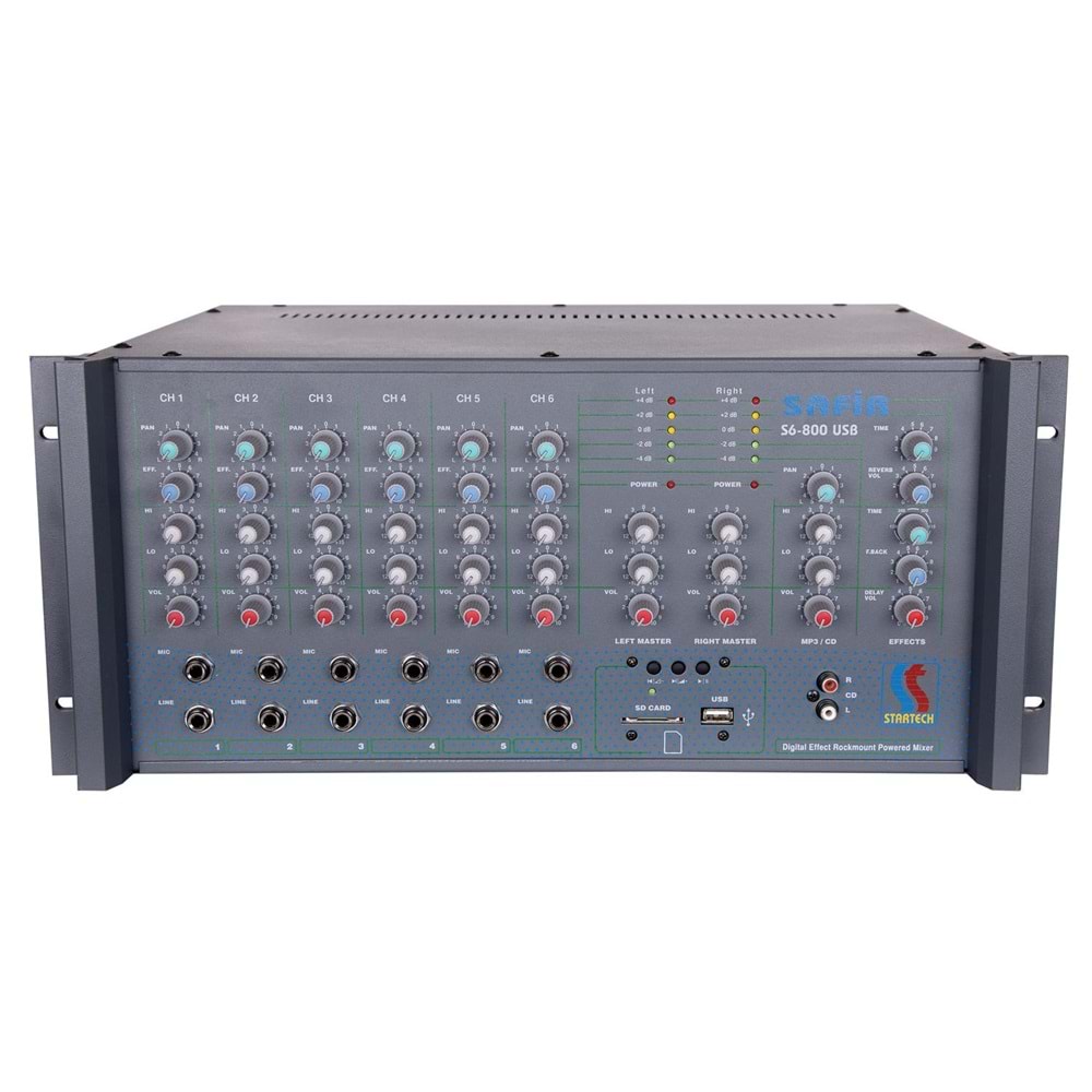 Startech Safir Sr 6/800 Usb Power Mikser Cami Amfisi 2X400 Watt Ekho Reverb'li