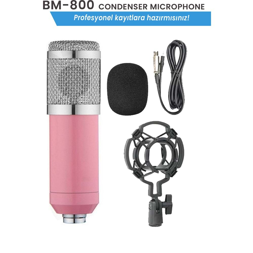 Bm800 Condenser Kayıt Youtuber Mikrofonu Pembe