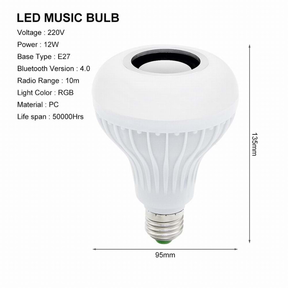 Akilli Led Ampül Hoparlör Bluetooth ve Kumandali