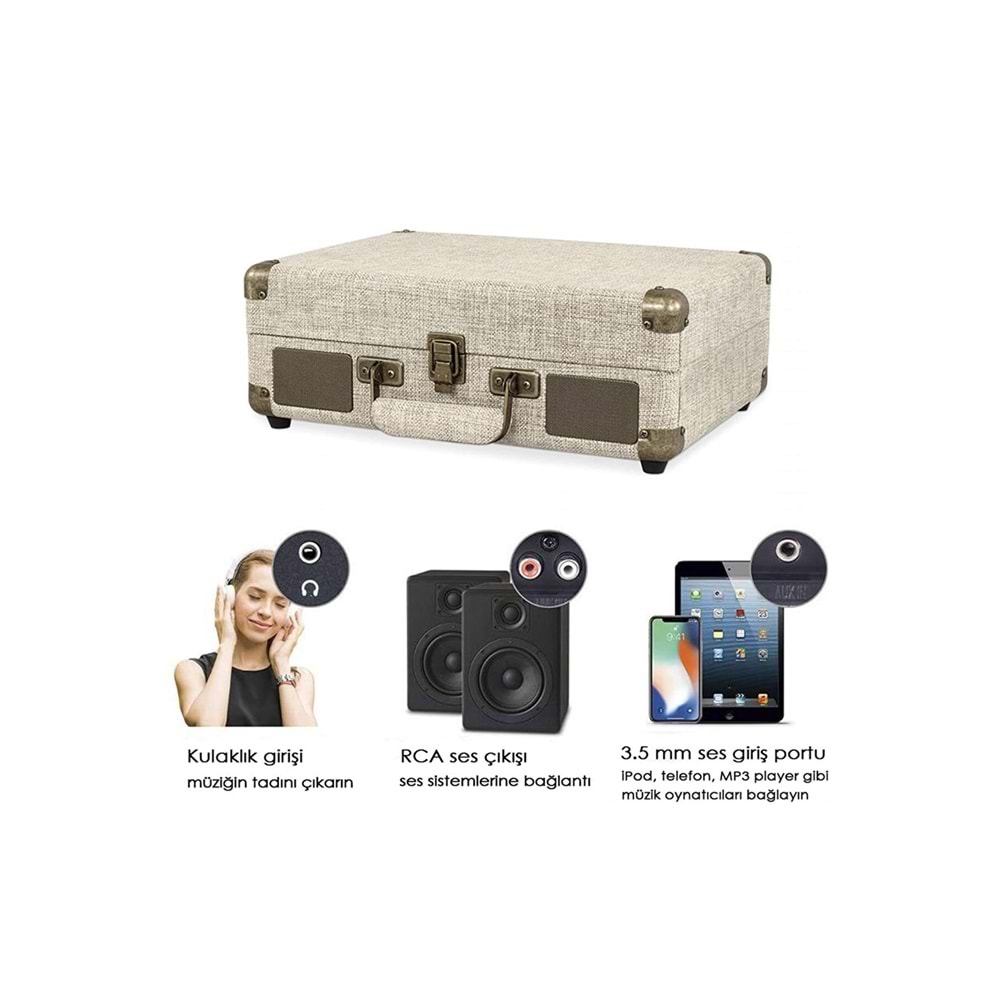 Record Master Retro Pikap – Bluetooth Özellikli – Özel Kumaş Kaplama – Tüm Plakları Çalabilme