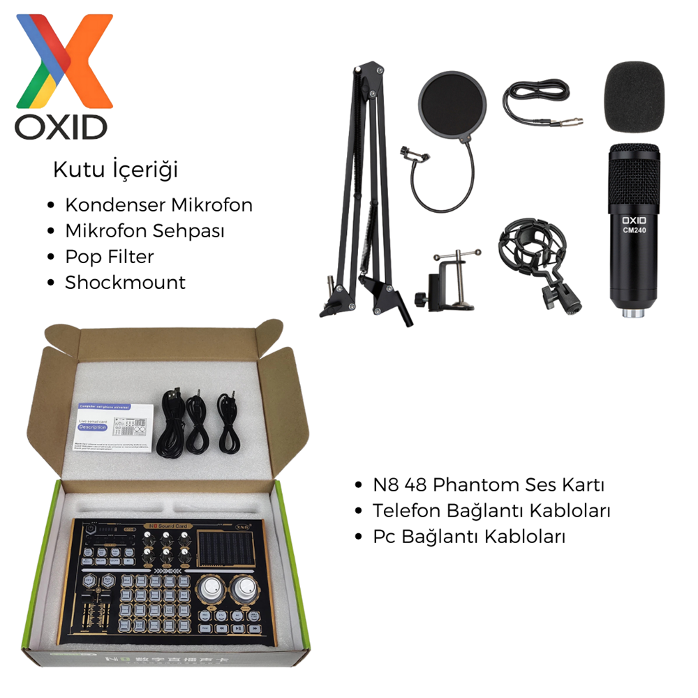 Oxid N8 ve 48V Phantom Podcast Youtuber Ses Kartı Seti