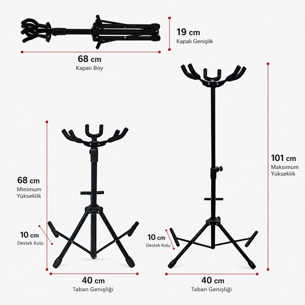 Tower Gs-33 Çoklu 3'lü (Üç) Gitar Standı Sehpası