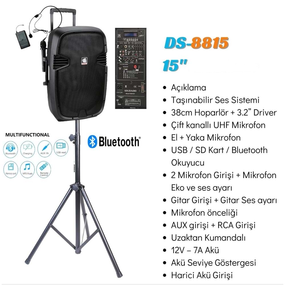 8815S Standlı Pa Taşınabilir Şarjlı Hoparlör