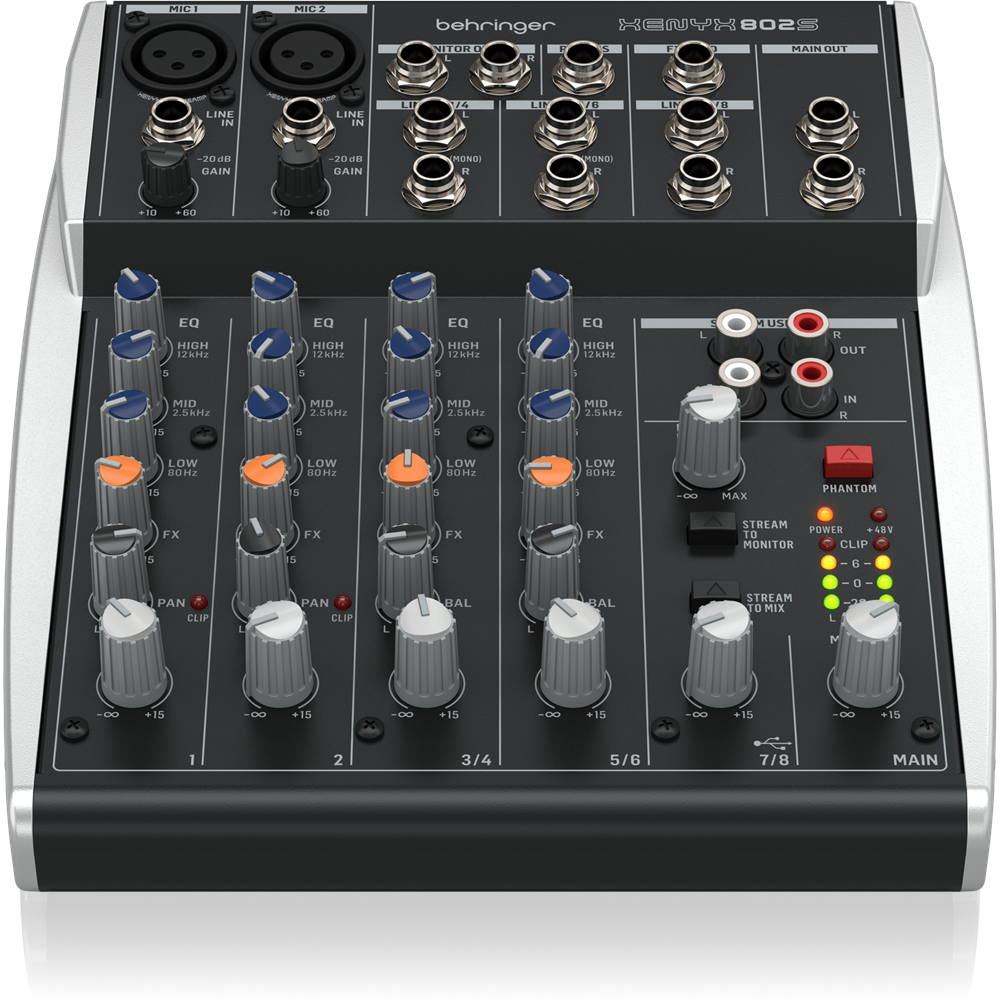 Behringer XENYX 802S Premium Analog 8-Input Mixer with USB Streaming Interface