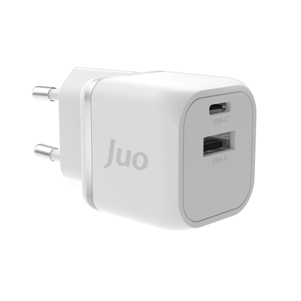 Juo 20W GaN USB-C + USB-A Şarj Aleti iPhone & iPad & Android Uyumlu PD QC4.0 Type-C Hızlı Şarj Cihazı Beyaz