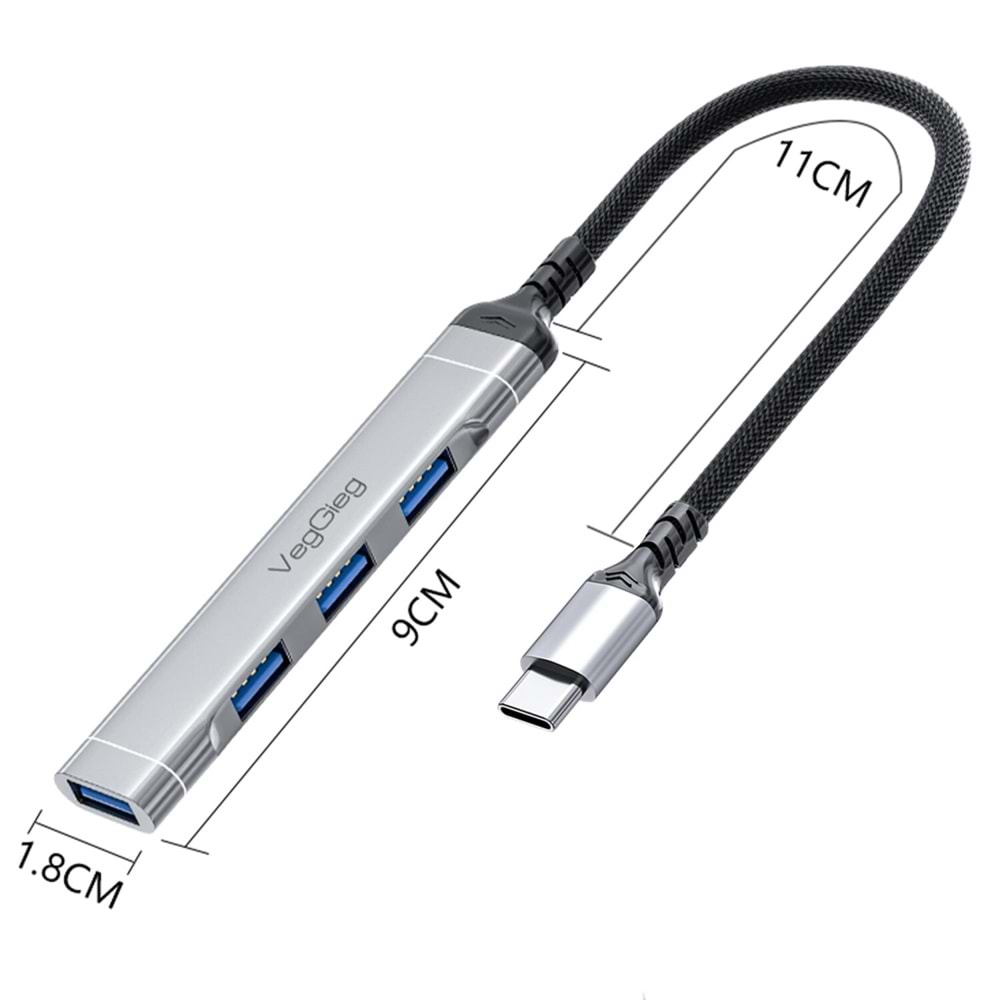 VegGieg Type-C to USB 3.0 4 Port 3*USB 2.0 ve 1*USB 3.0 Çoklayıcı Hub