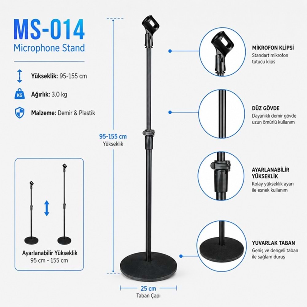 Tower MS-014 Solist Mikrofon Yükseltilebilir Standı