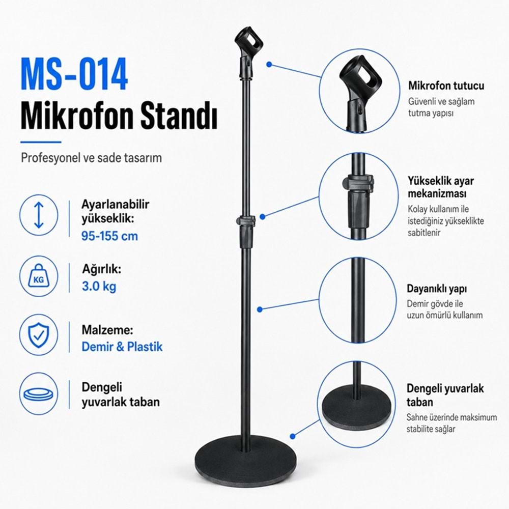 Tower MS-014 Solist Mikrofon Yükseltilebilir Standı