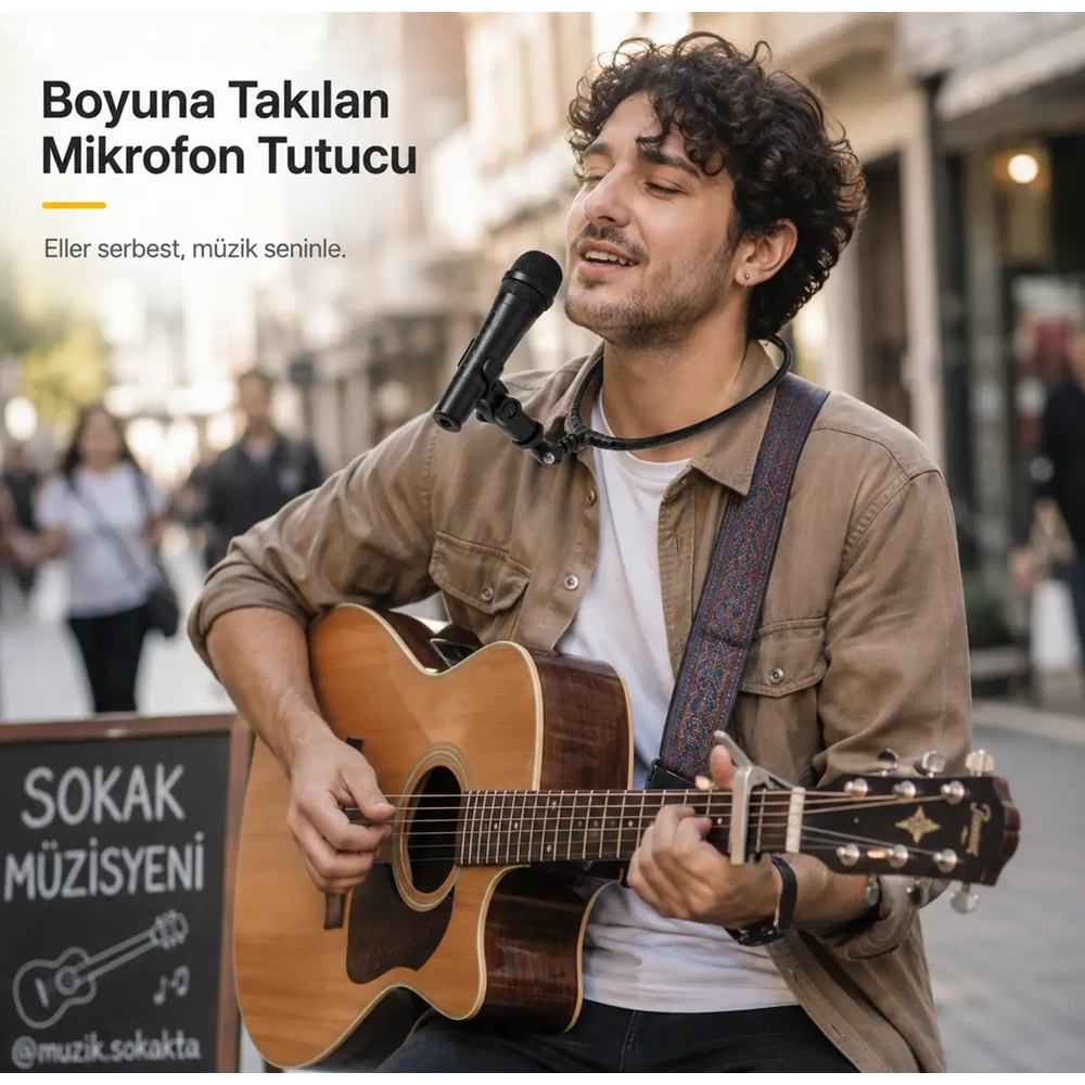Tower Mikrofon Boyun Aparatı MSH-180N (Hands-Free) - Esnek Klipsli - Siyah (Mikrofon Ayı Dahil)