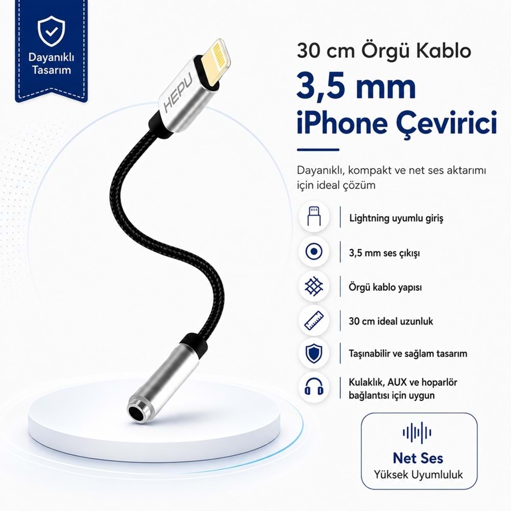 Hepu HP19 İphone iOS Aux Dönüştürücü Adaptör