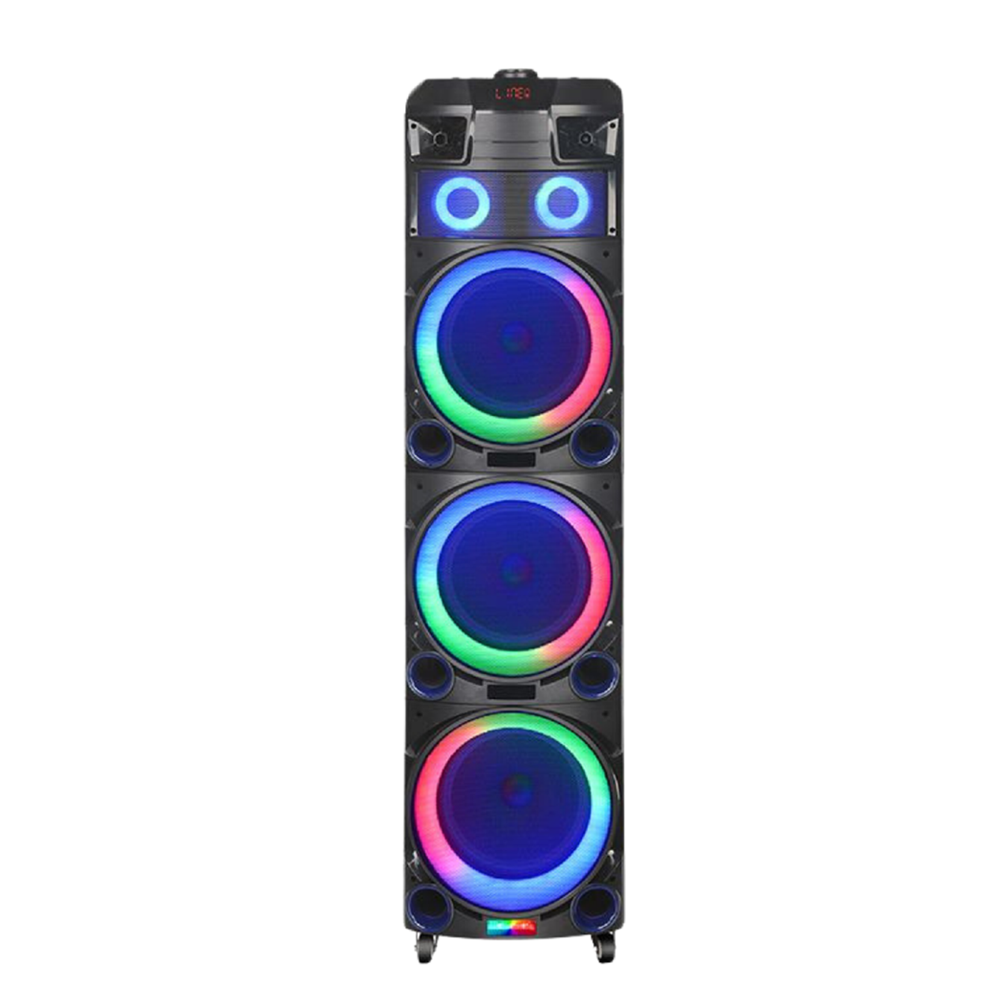 Hepu HP912 Büyük Boy 150W RMS 3x12” PartyBox Bluetooth Hoparlör | RGB Işıklı | 2 Kablosuz Mikrofon