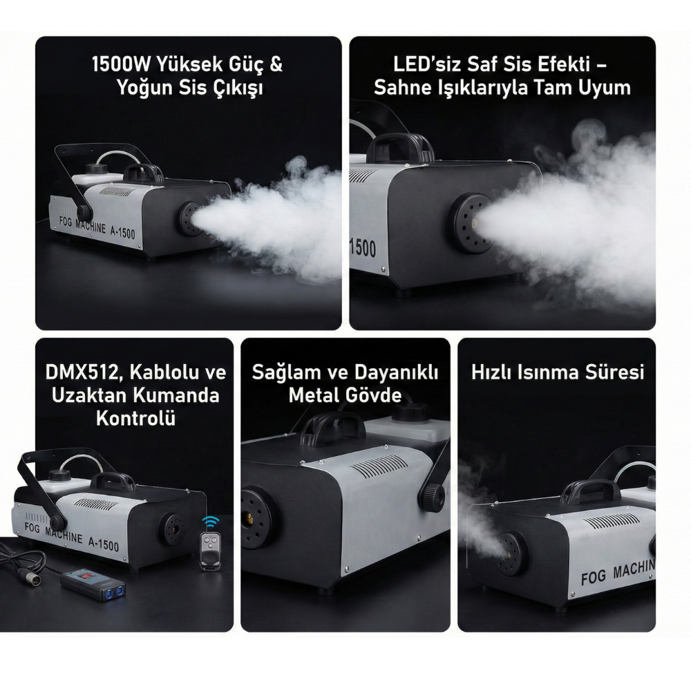HP-FM01 Profesyonel Sis Makinesi 1500W DMX512 Destekli Sis Makinesi