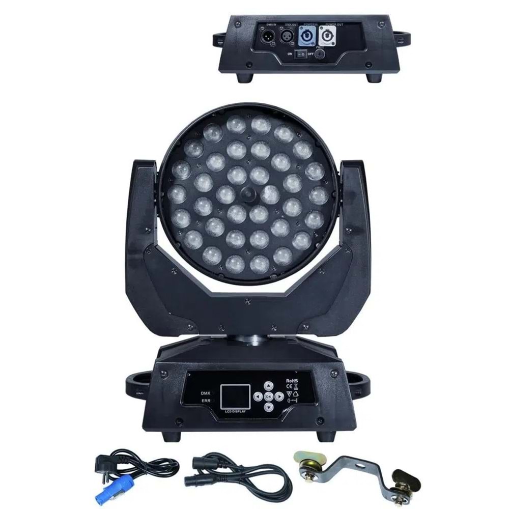 D-Light Zoom Wash 36x10W Moving Head Boyama Sahne Işık 16 Kanal DMX Kontrol