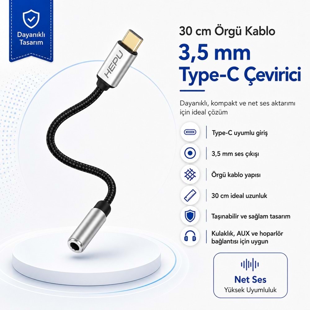 Hepu HP19 Type-c Aux Dönüştürücü Adaptör