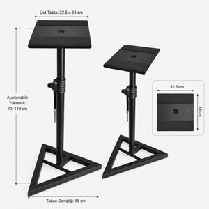 N-Audio SS-55 Stüdyo Referans Monitör Standı Sehpası Yükseklik Ayarlı (Çift)
