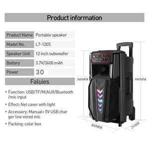 Lt-1205 Şarzlı ve Bluetooh ve Telsiz Mikrofonlu Karaoke Party Box Taşınabilir Şarjlı Hoparlör