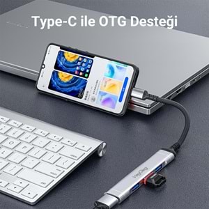 VegGieg Type-C to USB 3.0 4 Port 3*USB 2.0 ve 1*USB 3.0 Çoklayıcı Hub