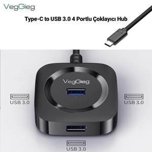 VegGieg 4 Portlu Type-C to USB 3.0 Çoklayıcı Hub Siyah, Type-C üzerinden bilgisayarınıza 4 adet USB 3.0 bağlantı noktası ekler. Bu sayede klavye, mouse, USB bellek ve HDD gibi USB cihazlarını aynı anda kullanmanıza olanak tanır. Micro USB (5V2A) dest