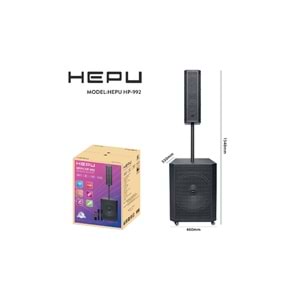 HEPU HP-992 Profesyonel Taşınabilir Ses Sistemi – 15” Subwoofer, 550W Güç, Kablosuz Mikrofonlu