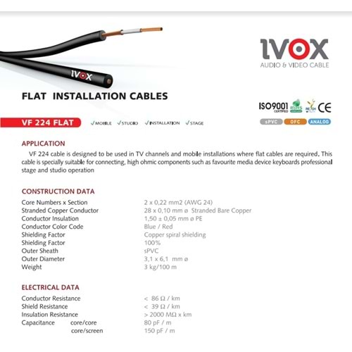 Ivox Vf-224 Twın Flat Installatıon Cable Stereo