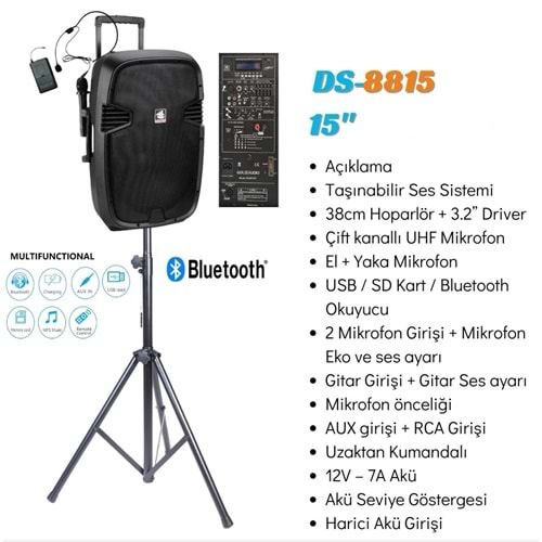 8815S Standlı Pa Taşınabilir Şarjlı Hoparlör