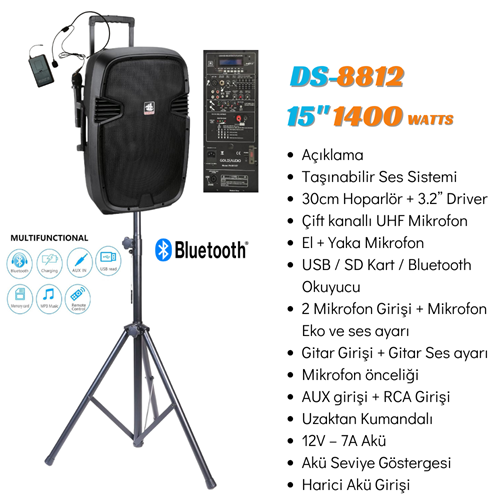 8812S Standlı Pa Taşınabilir Şarjlı Hoparlör