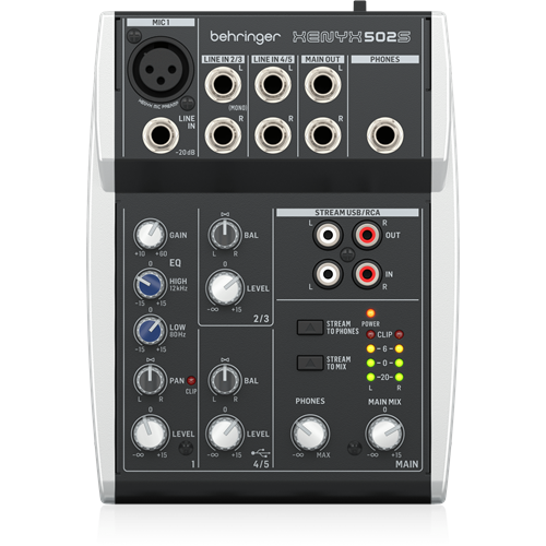 Behringer XENYX 502S Premium Analog 5-Input Mixer with USB Streaming Interface