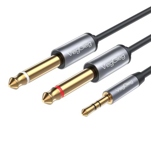 VegGieg V-A607 3.5mm to 6.35mm 2*Mono Amfi Enstrüman AUX Ses Kablosu 1.8 Metre