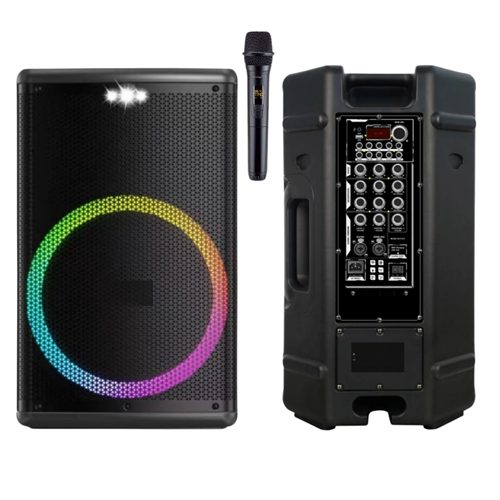 HEPU HP-101 Profesyonel Bluetooth Hoparlör – 15” Woofer, RGB Işıklar, Kablosuz Mikrofonlu, Taşınabilir Tasarım