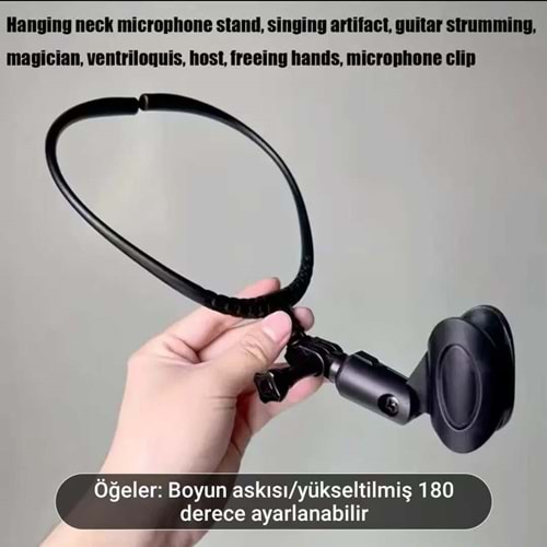 Tower Mikrofon Boyun Standı MSH-180N (Hands-Free) - Esnek Klipsli - Siyah