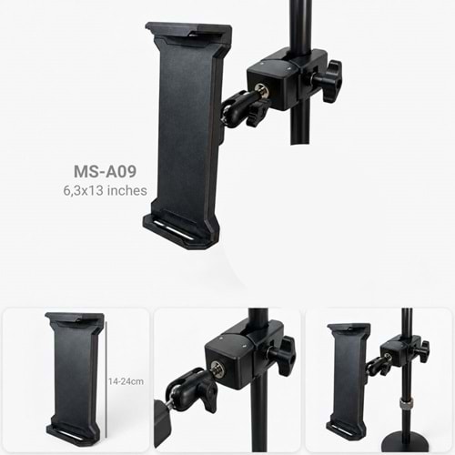 Tower MS-A09 PAD Stand Mikrofon Sehpasına Takılabilir Telefon Tutucu standı aksesuarı