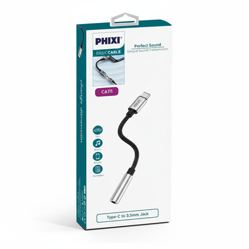 Phixi Basic CA111 Metal Başlıklı Örgü Type-C To 3.5mm Jack çevirici/dönüştürücü