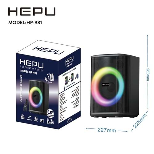HEPU HP-981 Partybox Bluetooth Hoparlör – 6.5” Hoparlör, 40W Güç, RGB Işık, TWS Destekli