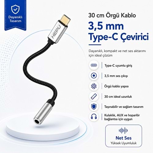 Hepu HP19 Type-c Aux Dönüştürücü Adaptör