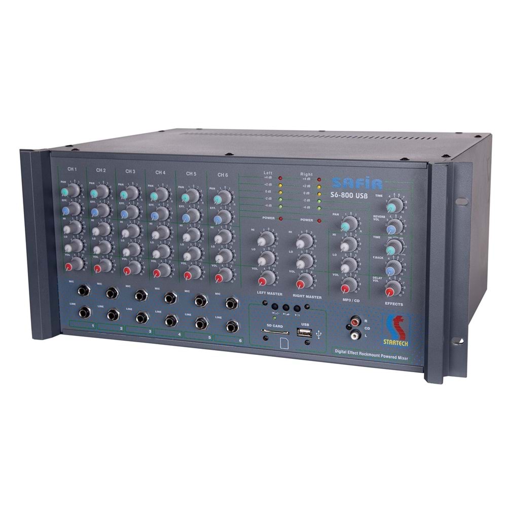Startech Safir Sr 6/800 Usb Power Mikser Cami Amfisi 2X400 Watt Ekho Reverb'li