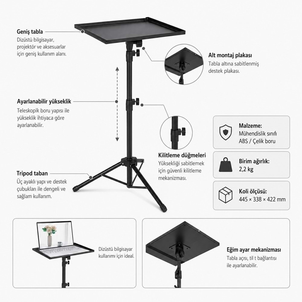 Tower LTS-500 Pro Laptop ve Projektör Tripod Standı