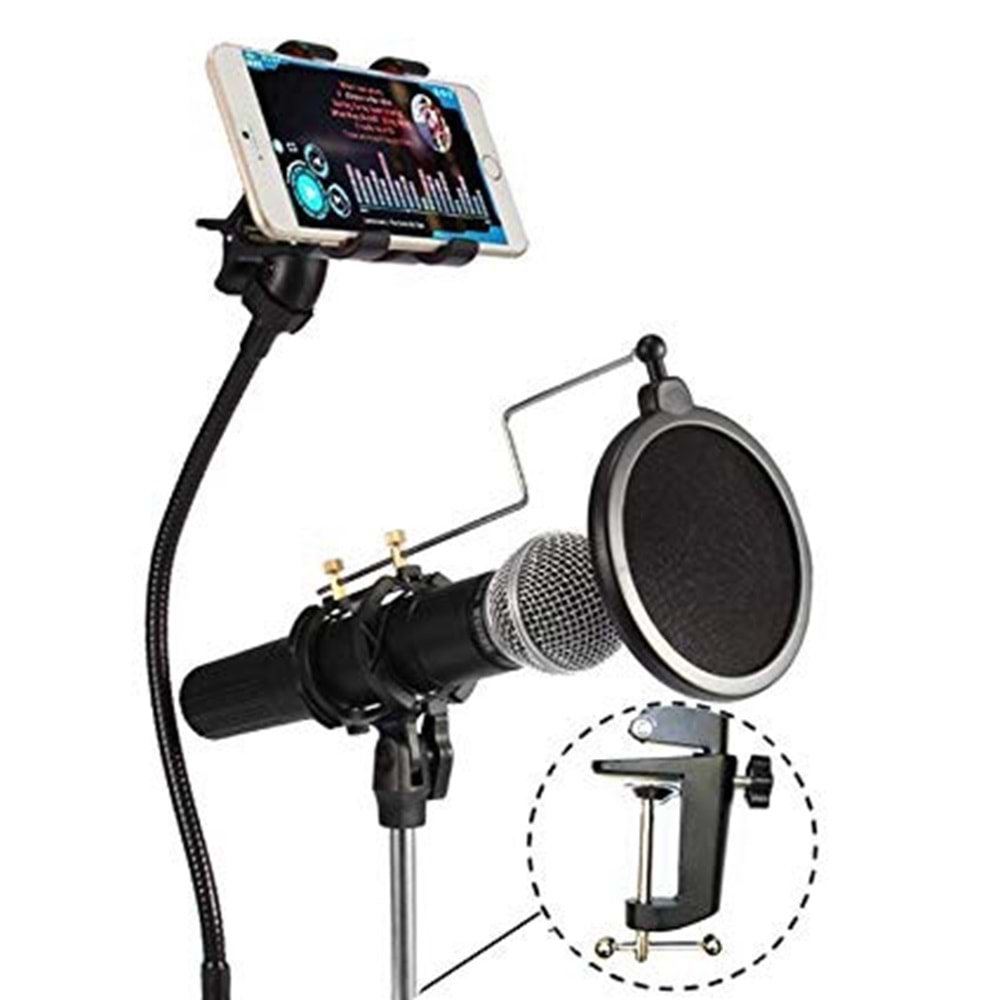 4B Mikrofon Sehpası ve Telefon Tutacağı ve Pop Filter ve Shockmount