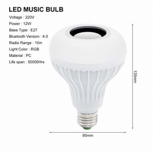 Akilli Led Ampül Hoparlör Bluetooth ve Kumandali