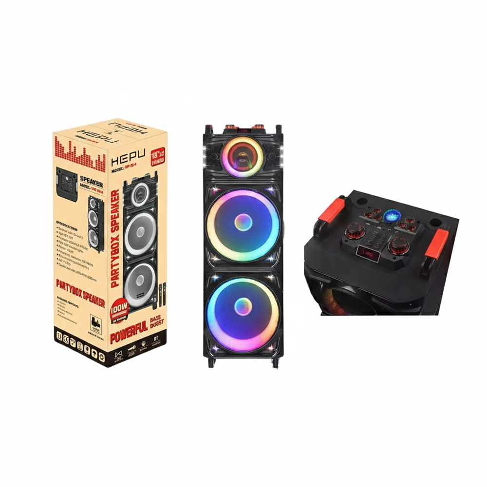 Hepu HP914 Taşınabilir Bluetooth Parti Hoparlörü 100W 15*2 inç Subwoofer Rgb Parti Ses Sistemi