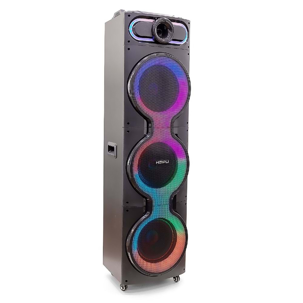 Hepu HP918 Partybox Bluetooth Hoparlör 80W RGB 2 Kablosuz Mikrofon Kumandalı Ses Sistemi