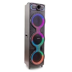 Hepu HP918 Partybox Bluetooth Hoparlör 80W RGB 2 Kablosuz Mikrofon Kumandalı Ses Sistemi