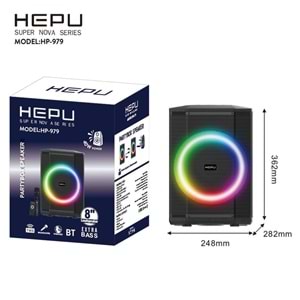 Hepu HP979 Partybox Bluetooth Hoparlör – 8” Hoparlör, 40W Güç, RGB Işık, TWS Destekli