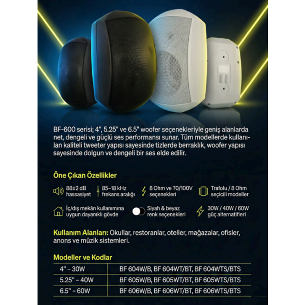 BF 606WTS 6.5 inç 60W Hat Trafolu Duvar Hoparlörü Arka Yüzey
